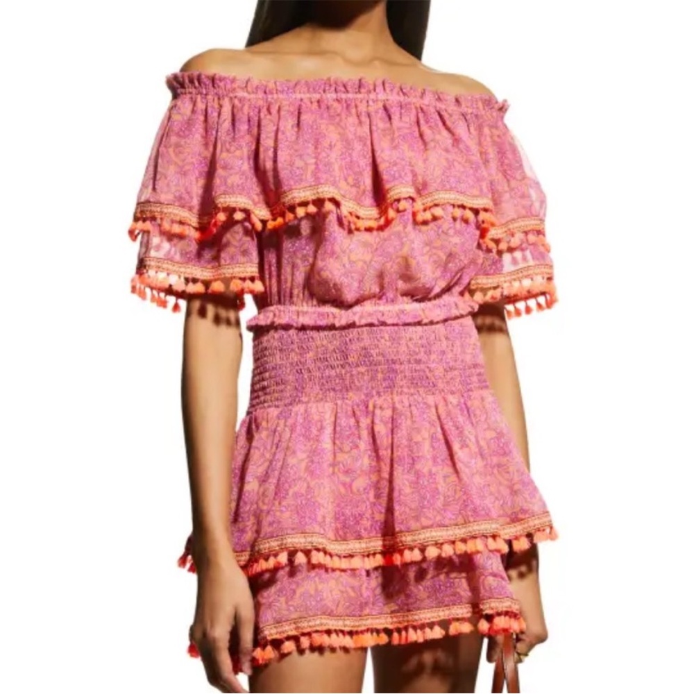 Ramy brook pink off the shoulder tassel boho Emmie crop top NWT sz s